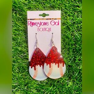 BRAND NEW WITH TAGS Sparkling Red Baseball Acrylic Earrings